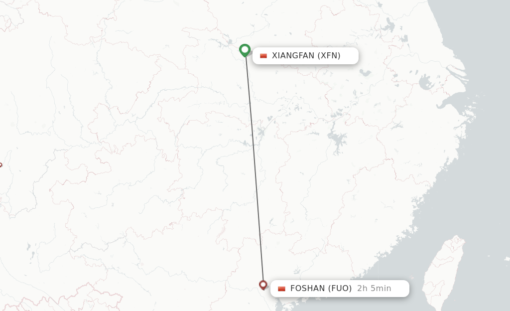 Flights from Xiangyang to Fuoshan route map