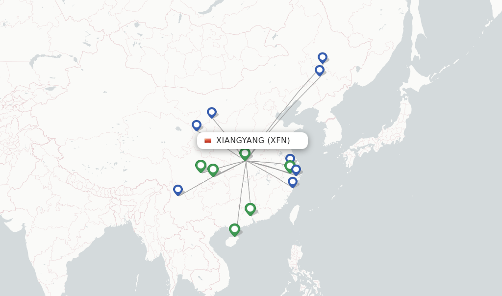 Route map with flights from Xiangyang with Loong Air