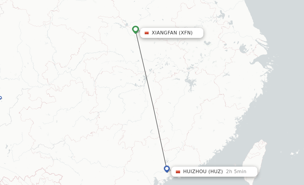 Flights from Xiangyang to Huizhou route map