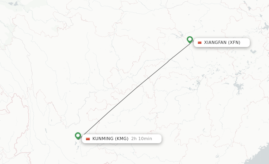 Flights from Xiangyang to Kunming route map
