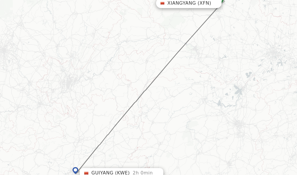 Flights from Xiangyang to Guiyang route map