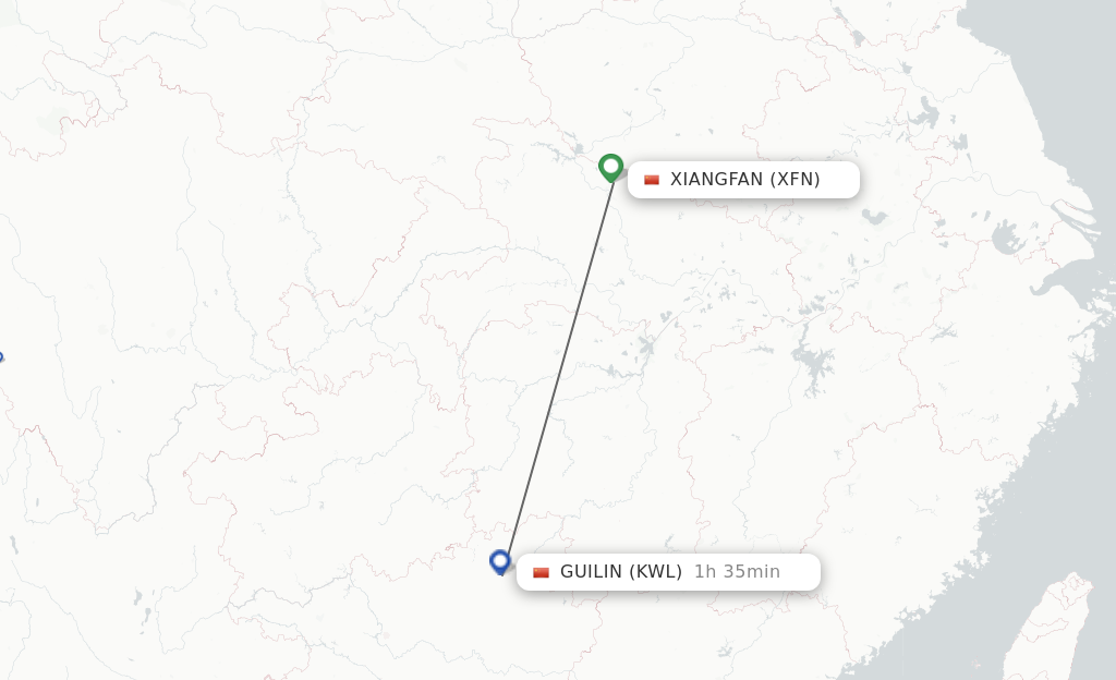 Flights from Xiangyang to Guilin route map