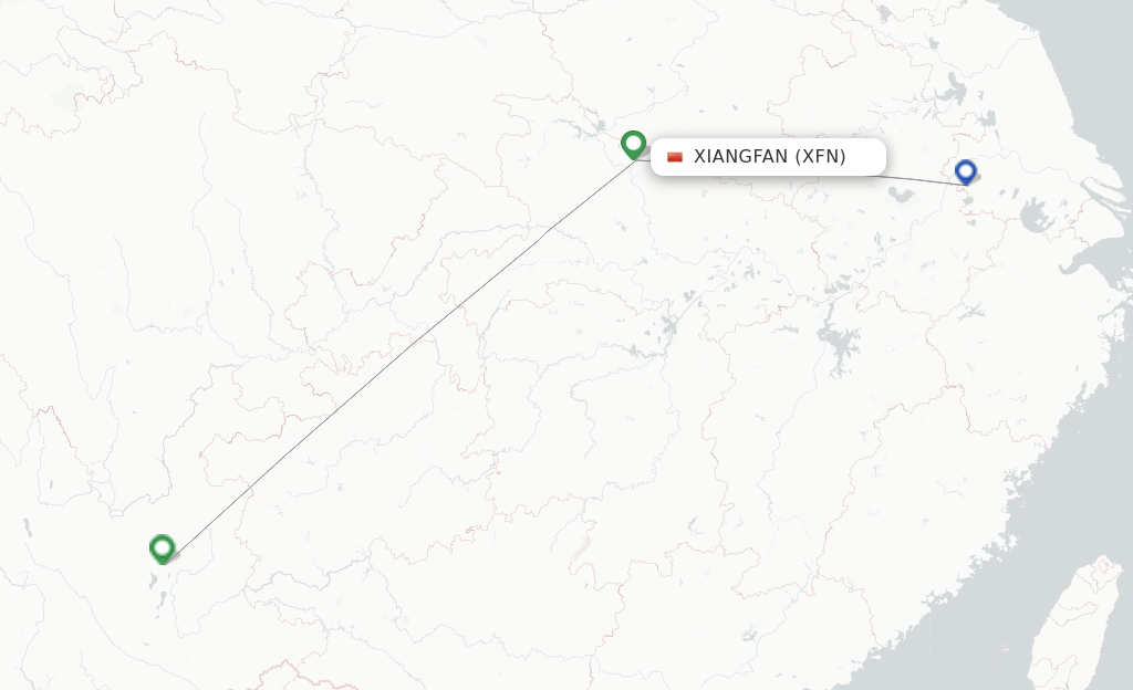Route map with flights from Xiangyang with Kunming Airlines