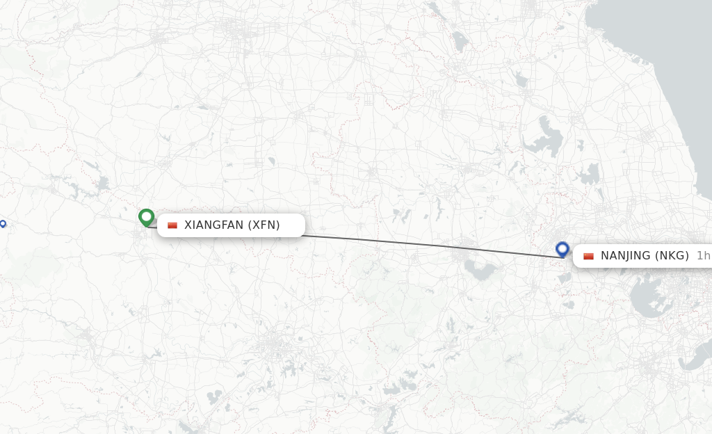 Flights from Xiangyang to Nanjing route map