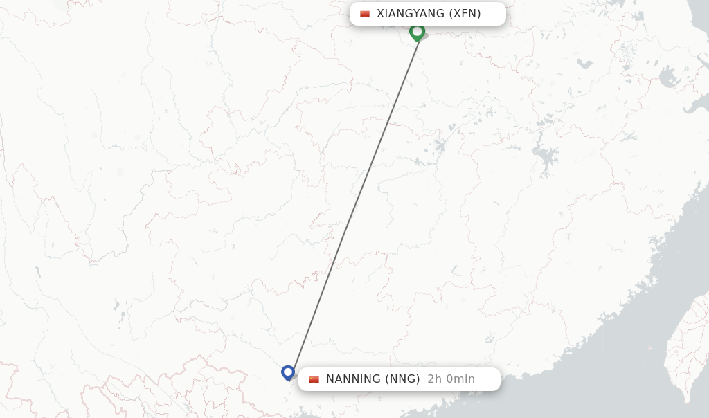 Flights from Xiangyang to Nanning route map