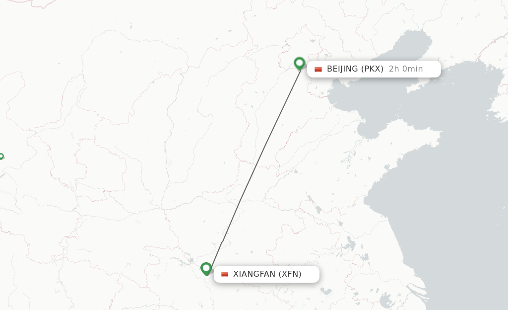 Flights from Xiangyang to Beijing route map