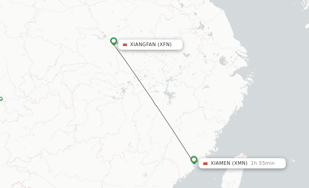 Flights from Xiangyang to Xiamen route map