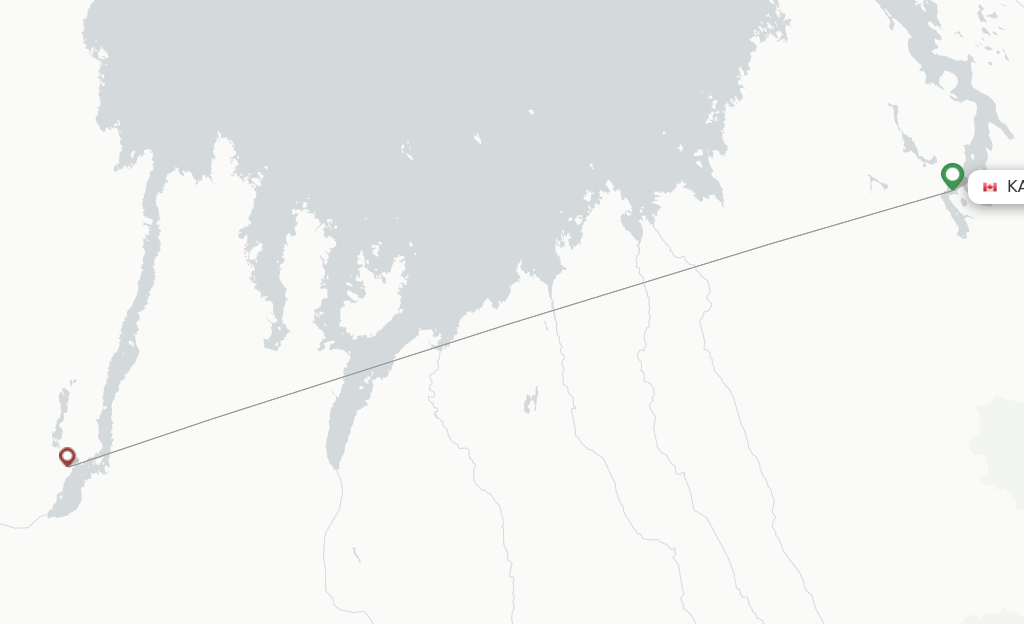 Route map with flights from Kangiqsualujjuaq with Air Inuit