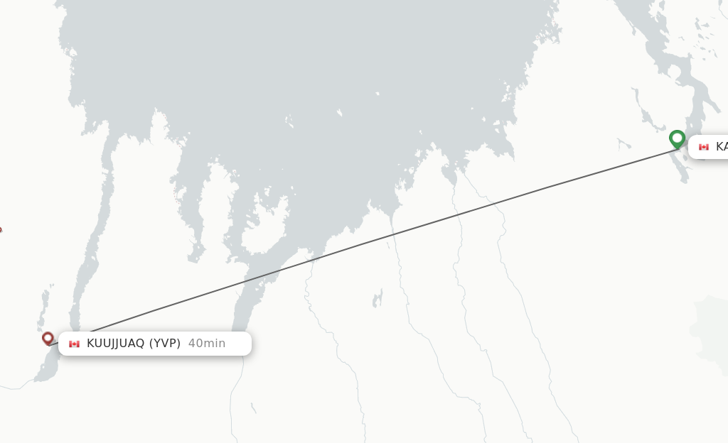 Flights from Kangiqsualujjuaq to Kuujjuaq route map