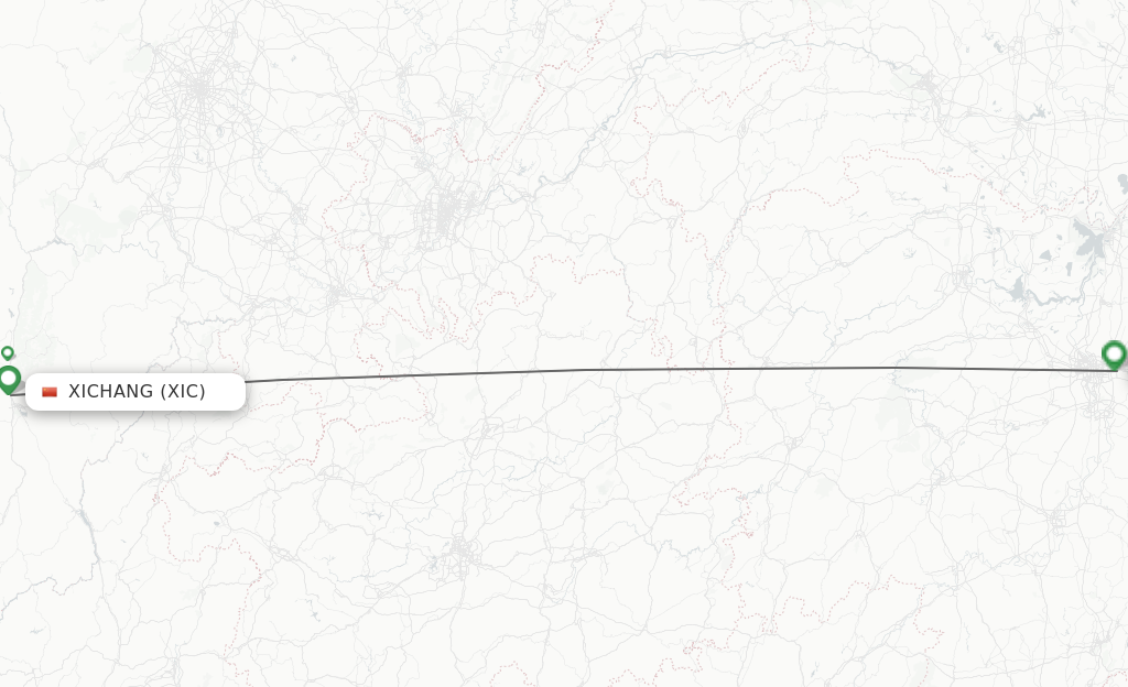 Flights from Xichang to Changsha route map