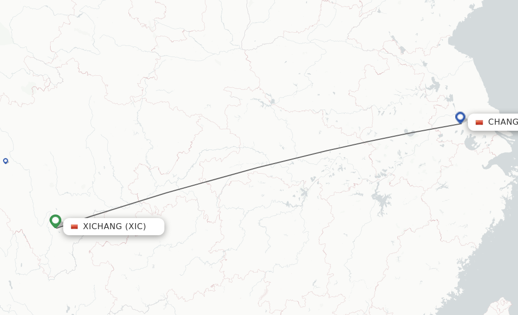 Flights from Xichang to Changzhou route map