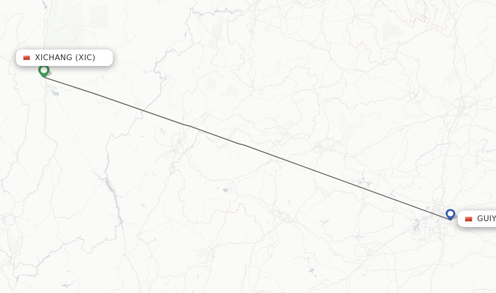 Flights from Xichang to Guiyang route map
