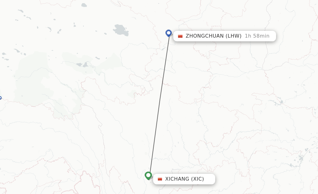 Flights from Xichang to Lanzhou route map