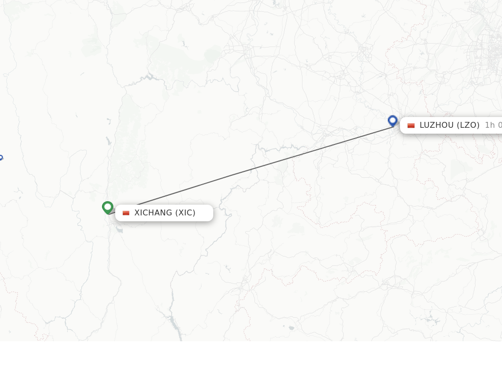 Flights from Xichang to Luzhou route map