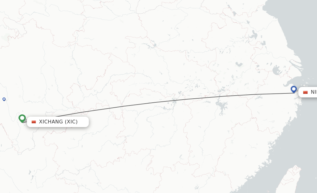 Flights from Xichang to Ningbo route map
