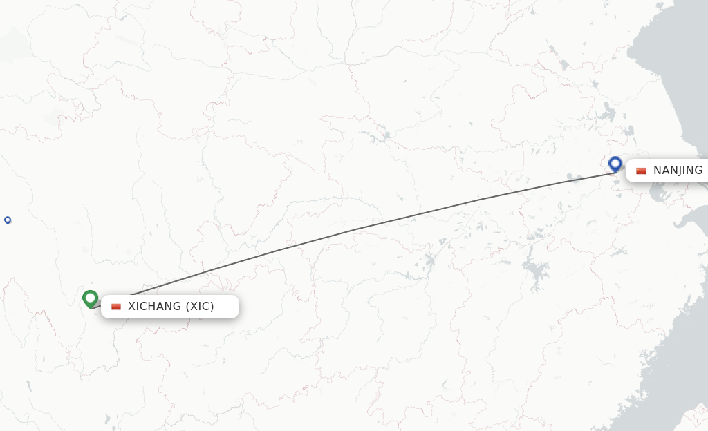 Flights from Xichang to Nanjing route map