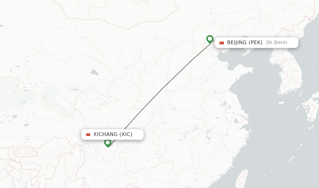 Flights from Xichang to Beijing route map