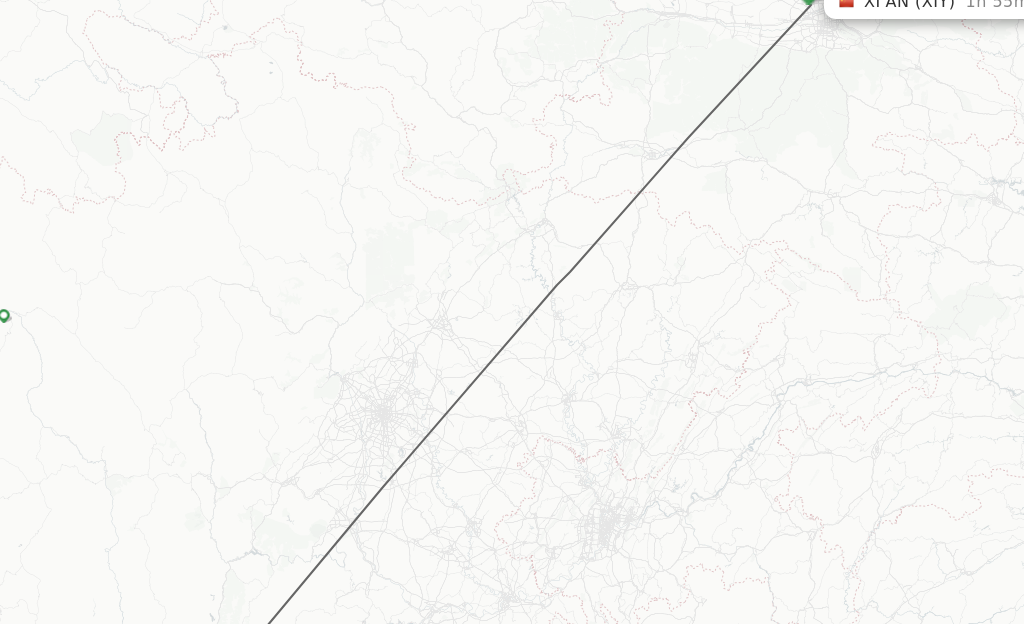 Flights from Xichang to Xian route map