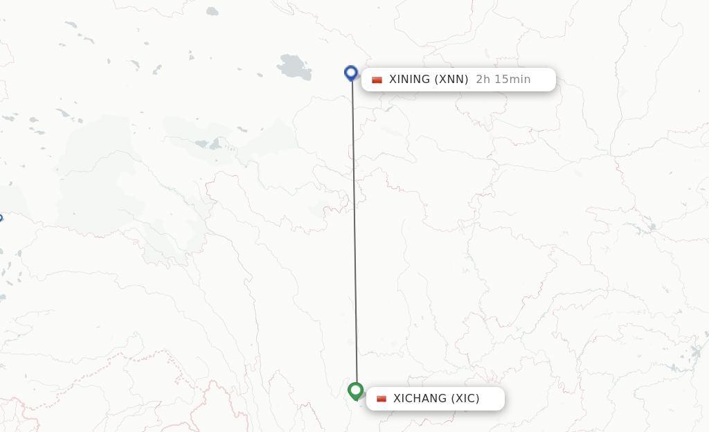 Flights from Xichang to Xining route map