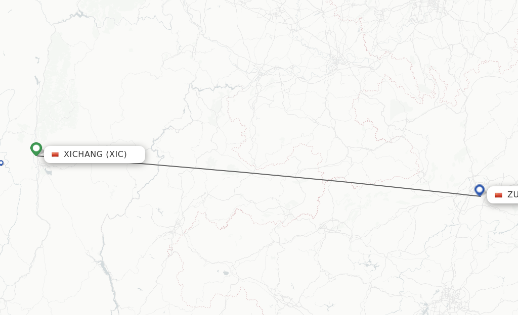 Flights from Xichang to Zunyi route map