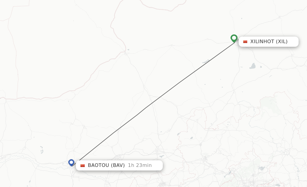 Flights from Xilinhot to Baotou route map