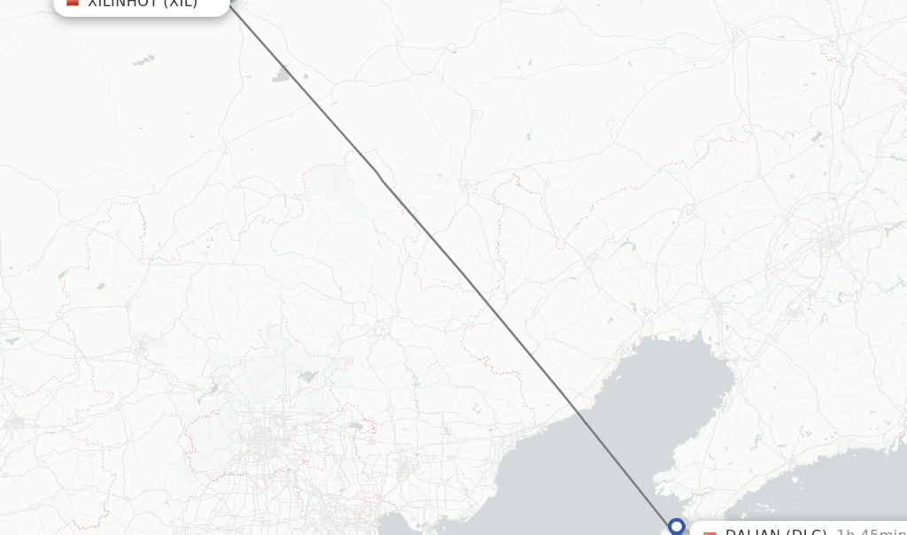 Flights from Xilinhot to Dalian route map
