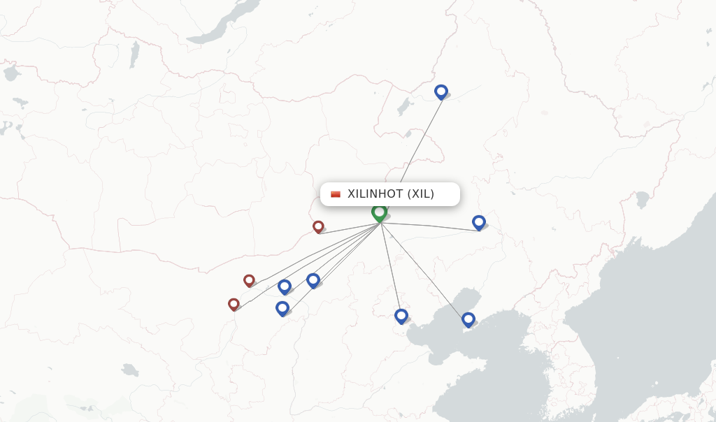 Route map with flights from Xilinhot with Tianjin Airlines