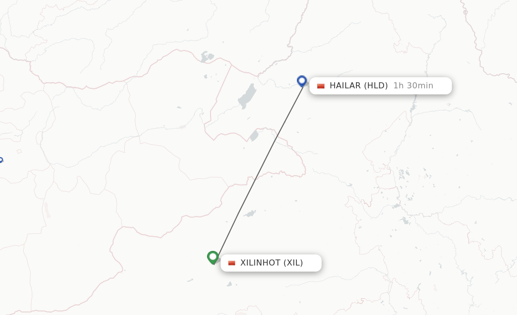 Flights from Xilinhot to Hailar route map