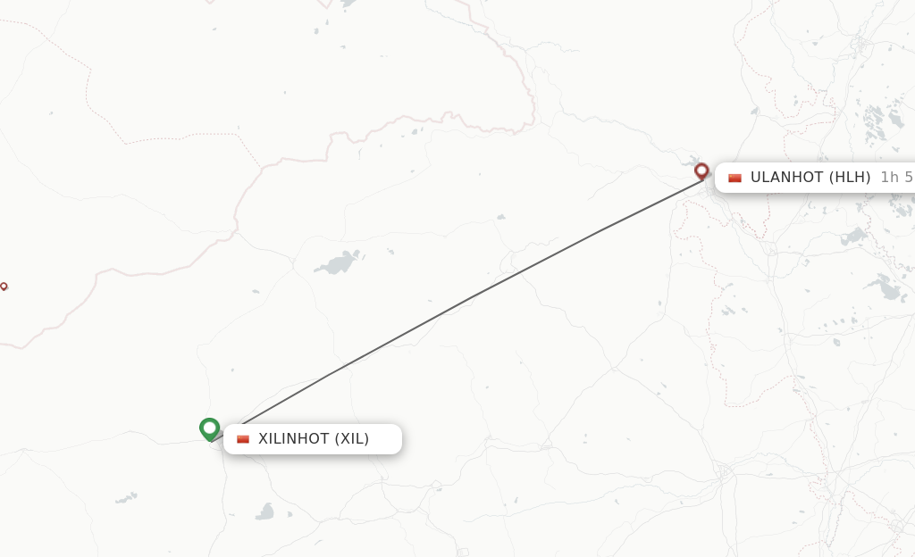 Flights from Xilinhot to Ulanhot route map