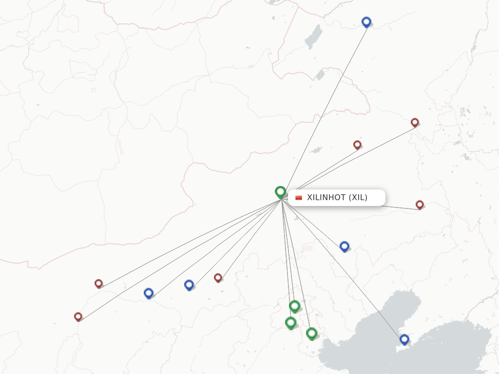Route map with flights from Xilinhot with Gestair