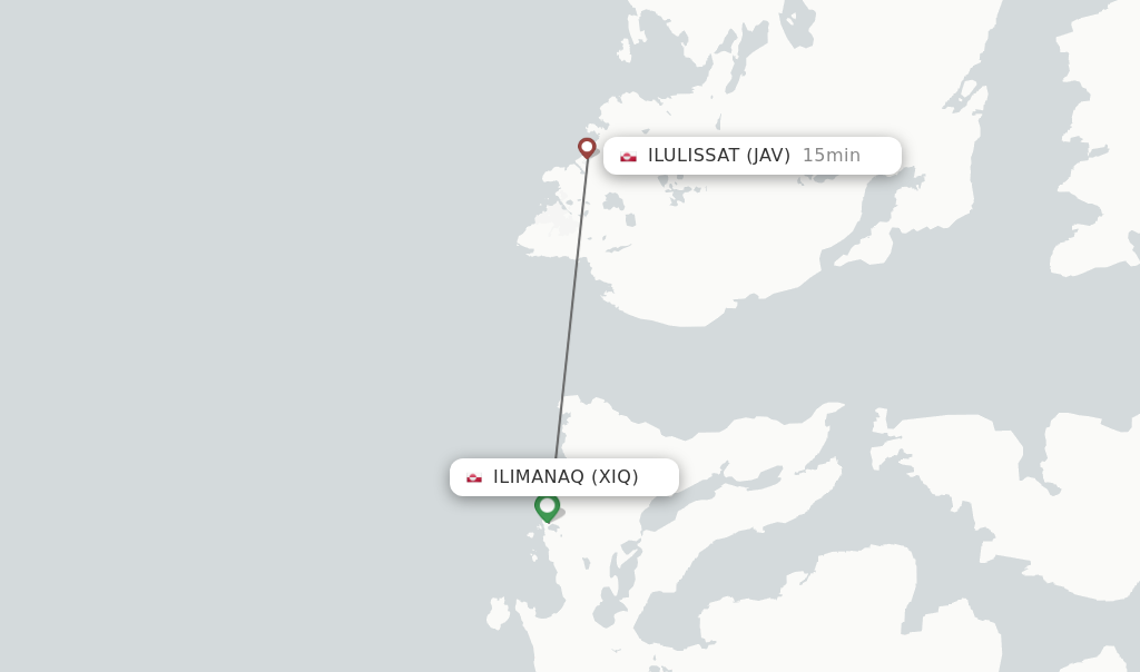 Flights from Ilimanaq to Ilulissat route map