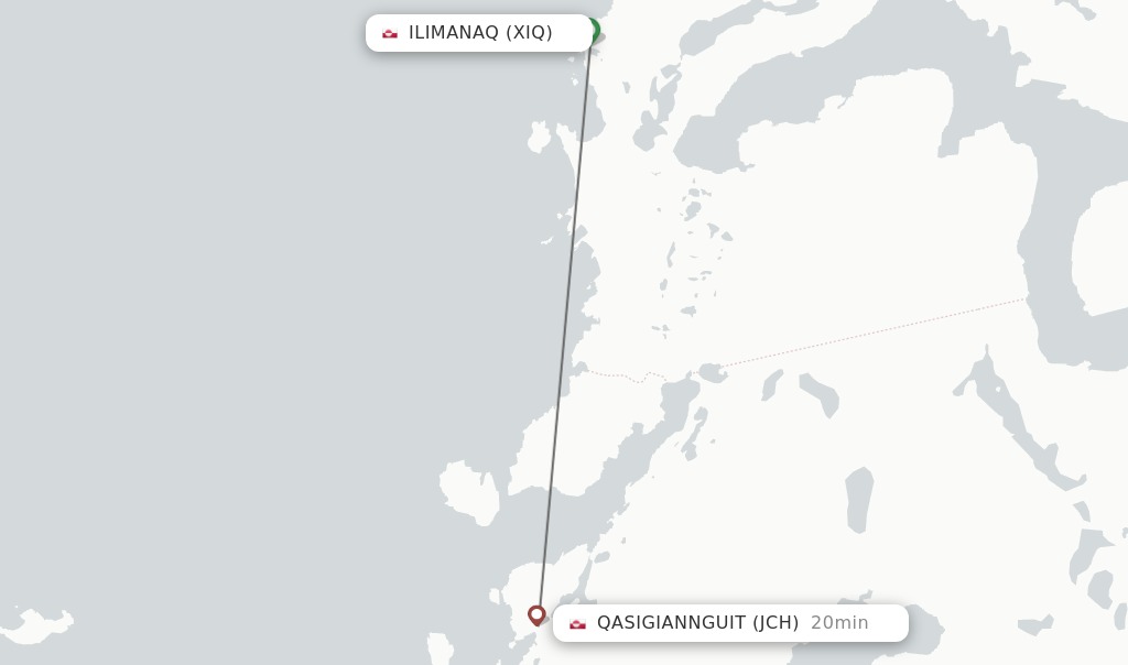 Flights from Ilimanaq to Qasigiannguit route map