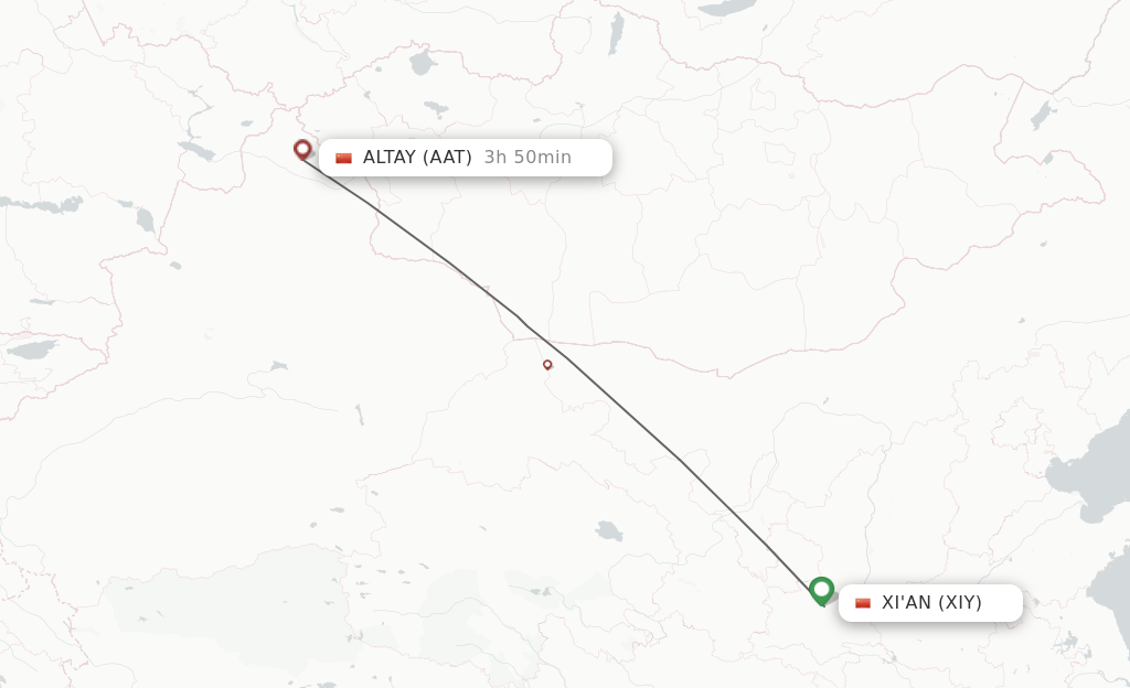 Flights from Xian to Altay route map