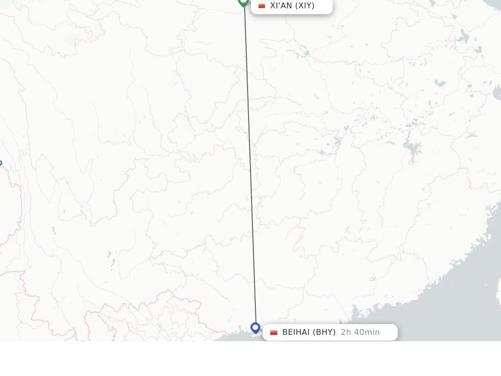 Flights from Xian to Beihai route map