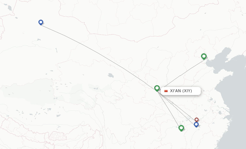 Route map with flights from Xian with Okay Airways