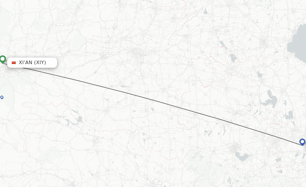 Flights from Xian to Changzhou route map