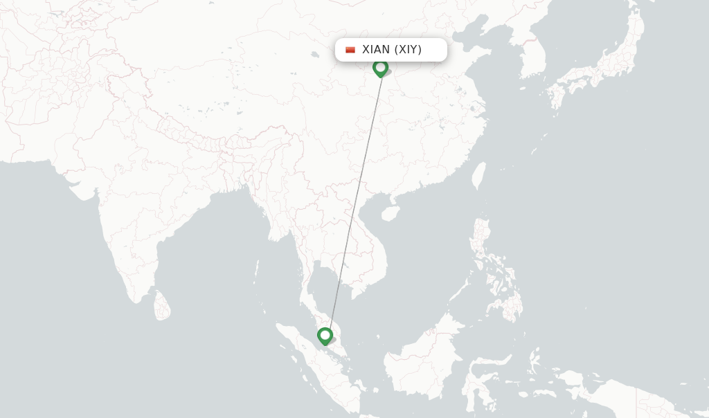 Route map with flights from Xian with AirAsia X