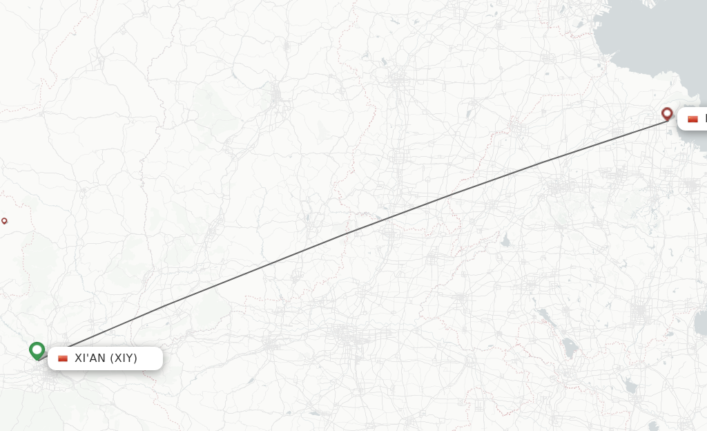 Flights from Xian to Dongying route map