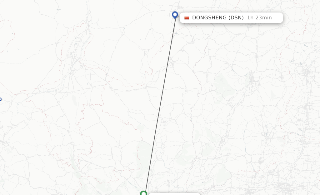 Flights from Xian to Dongsheng route map