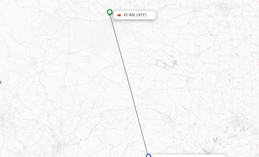 Flights from Xian to Dayong route map