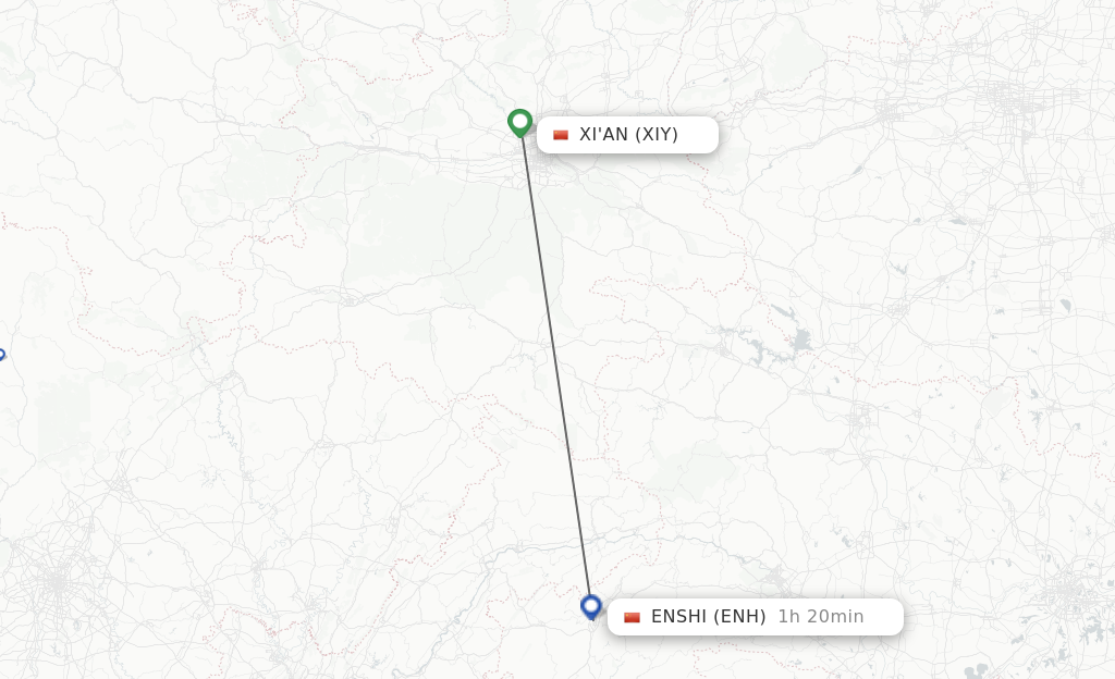 Flights from Xian to Enshi route map