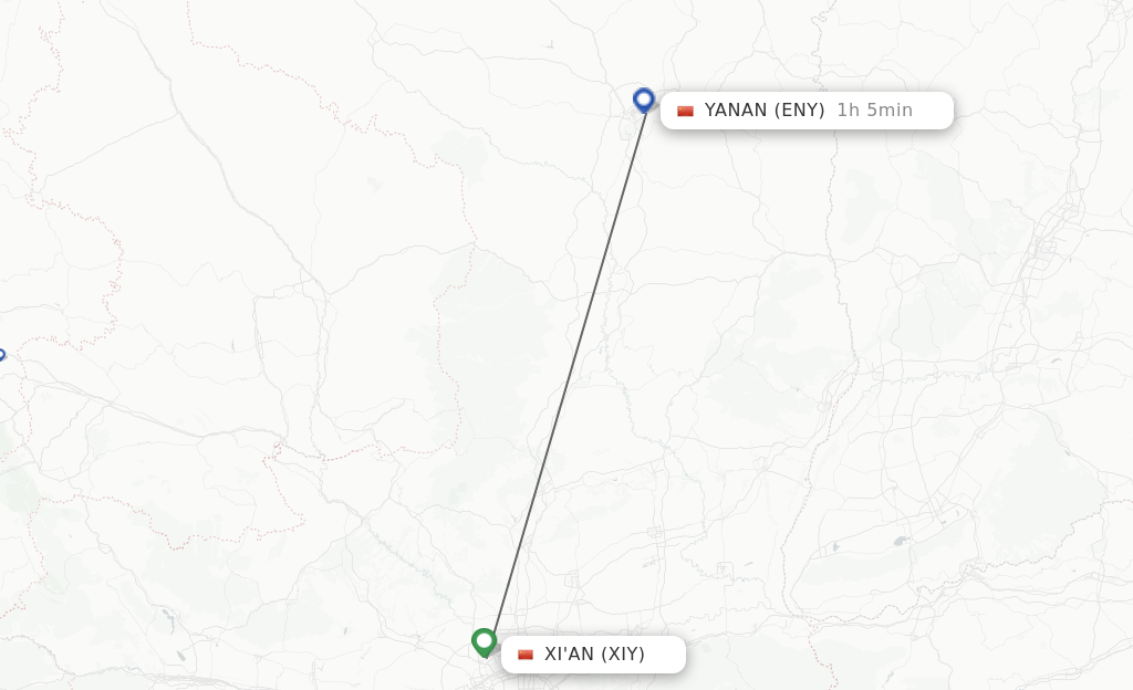 Flights from Xian to Yan'an route map