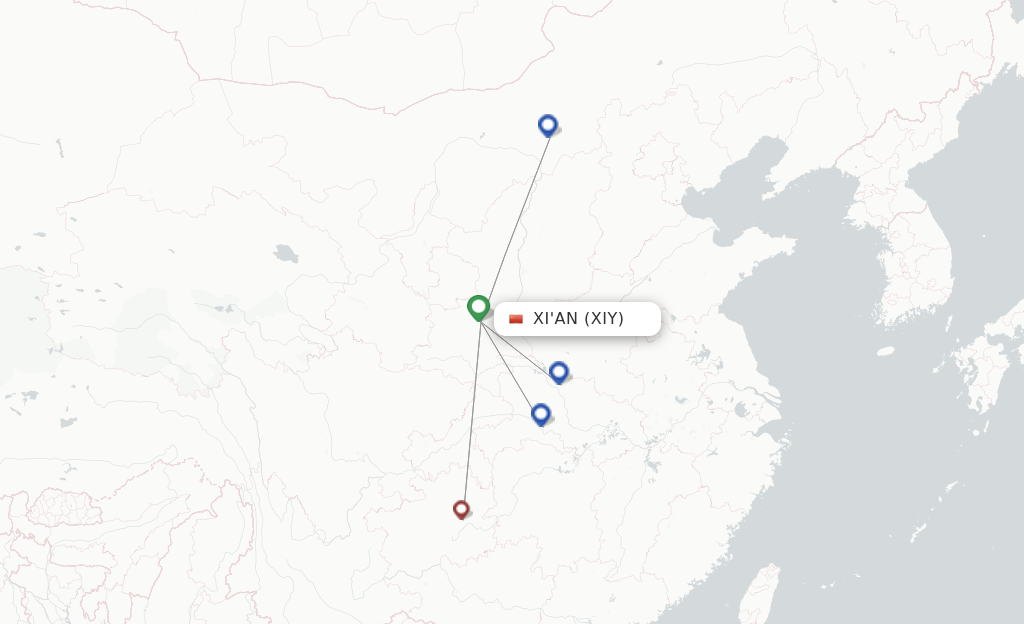 Route map with flights from Xian with Fuzhou Airline