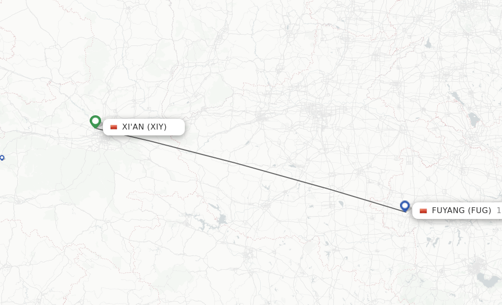 Flights from Xian to Fuyang route map