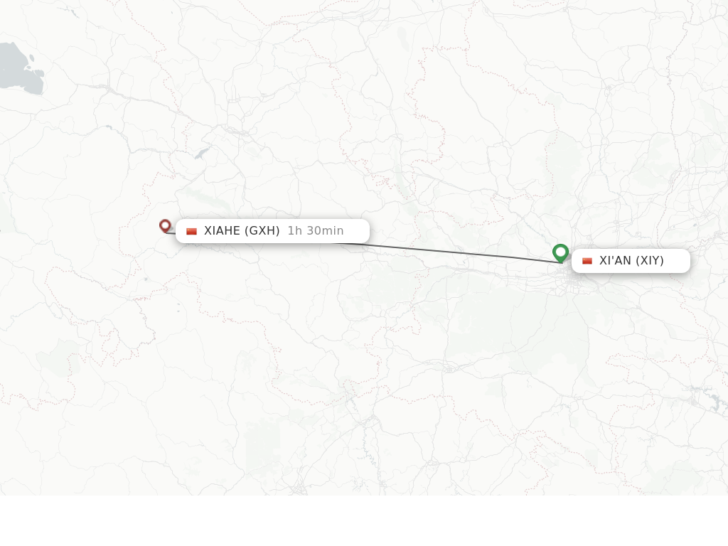 Flights from Xian to Xiahe route map