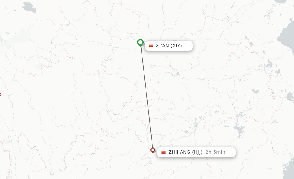 Flights from Xian to Huaihua route map