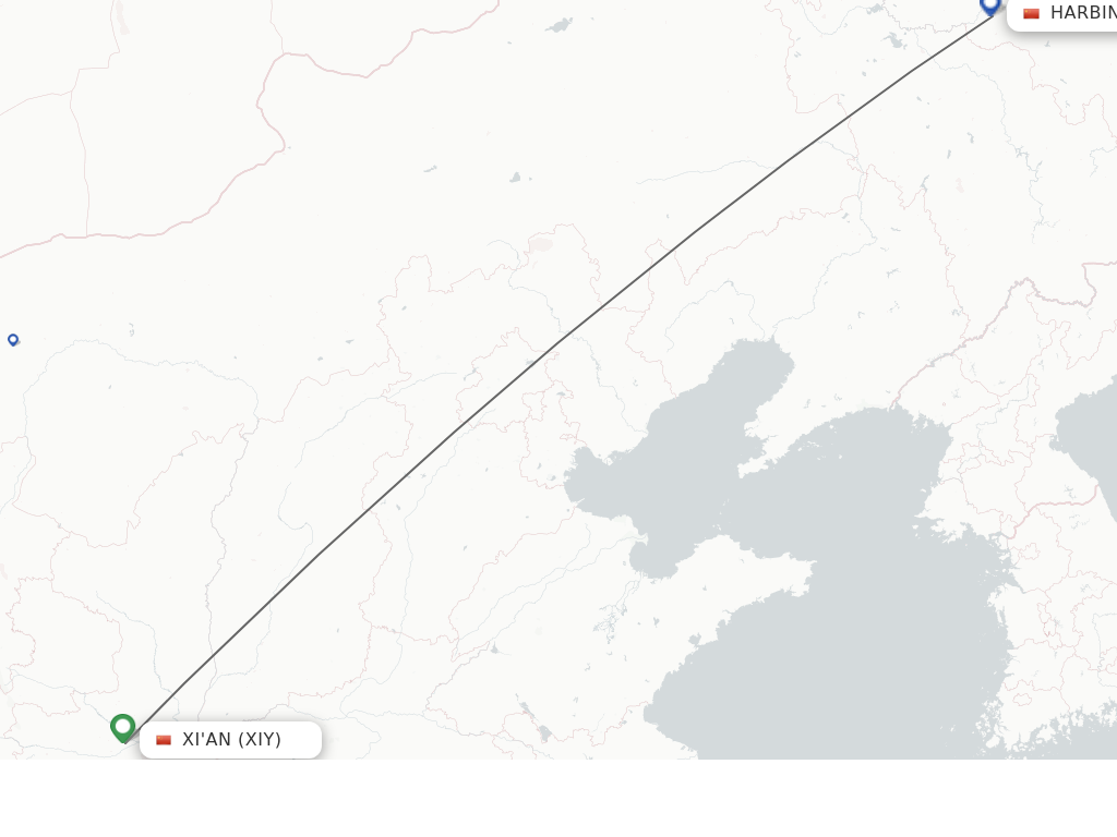 Flights from Xian to Harbin route map