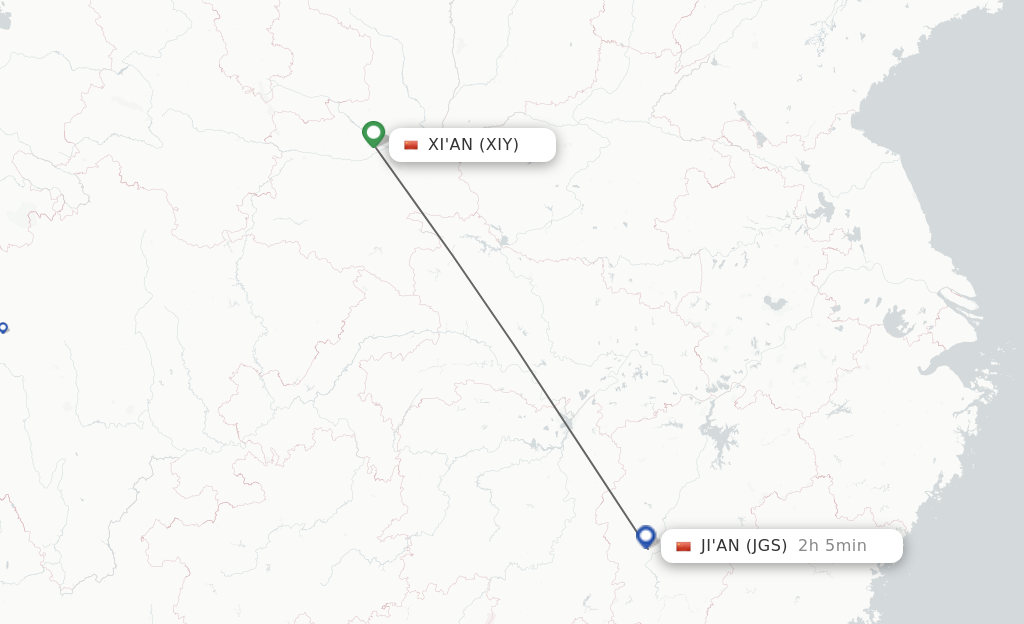 Flights from Xian to Ji'An route map