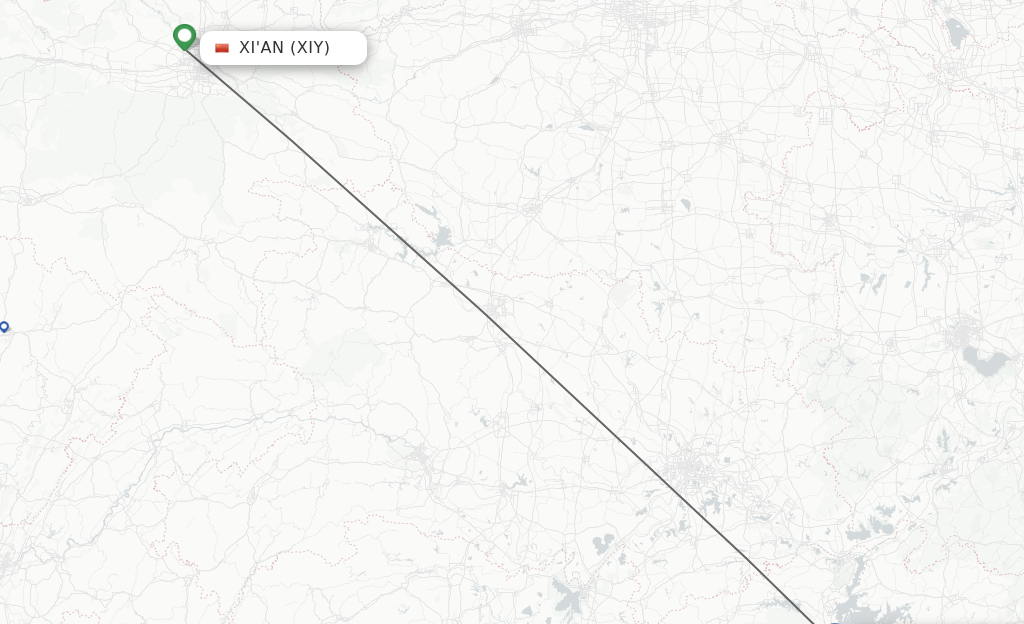 Flights from Xian to Nanchang route map