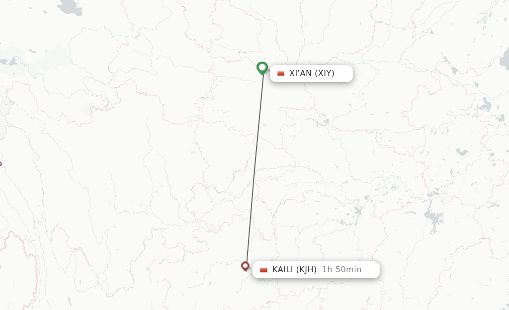 Flights from Xian to Kaili route map